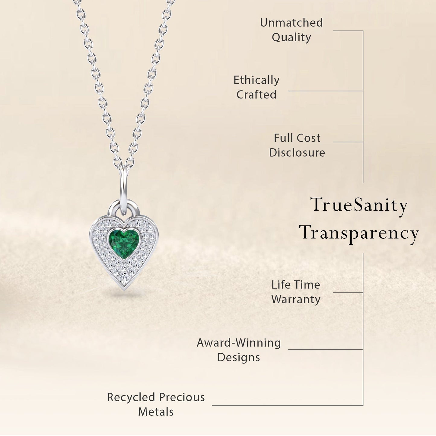 Lab Grown Emerald & Diamond Fancy Heart Necklace - MYSP41