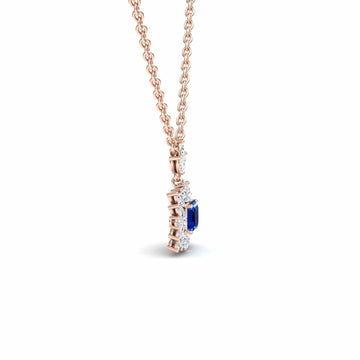Lab Grown Blue Sapphire & Diamond Halo Pendant Necklace - Zeina