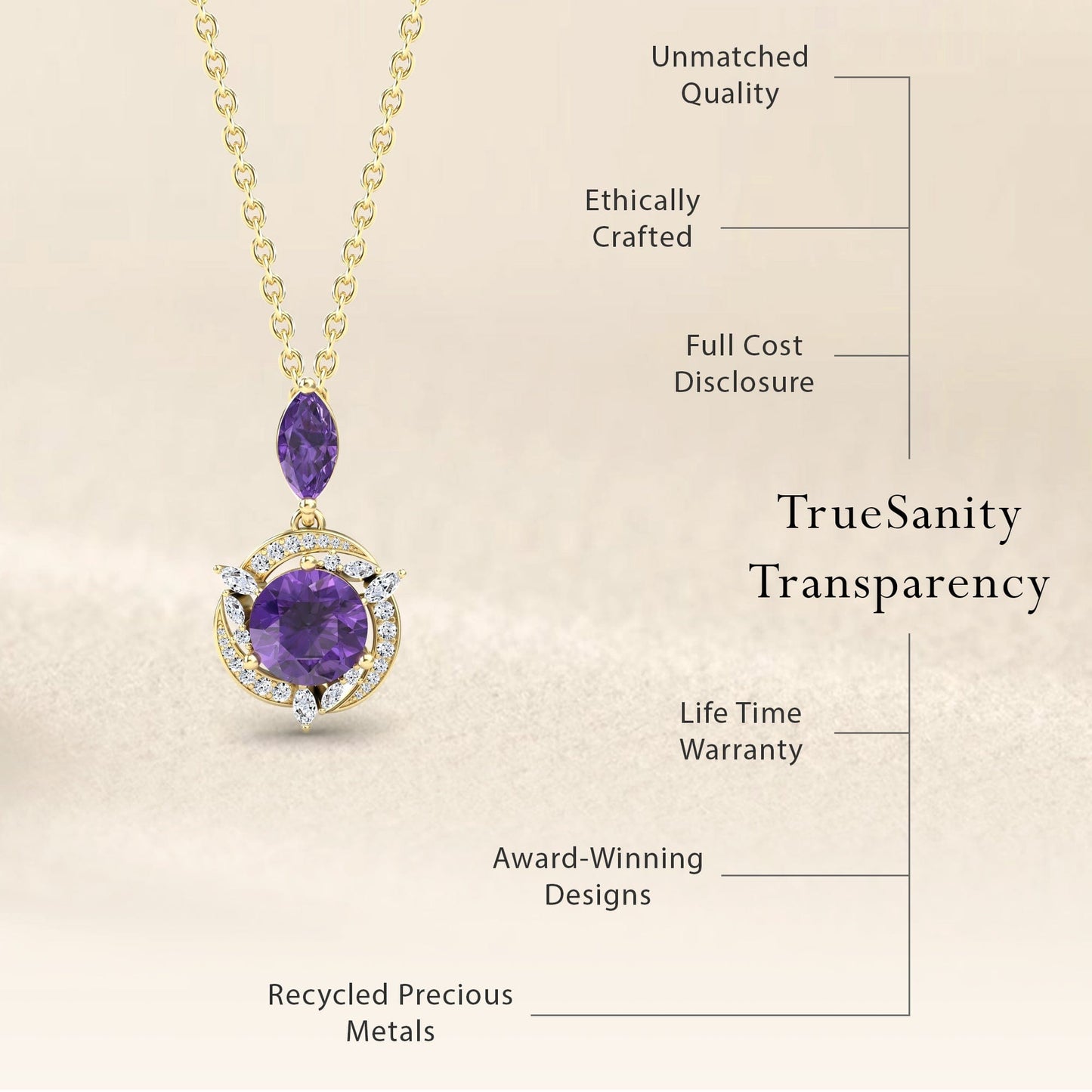 Amethyst & Diamond Halo Swirl Necklace - Basanti