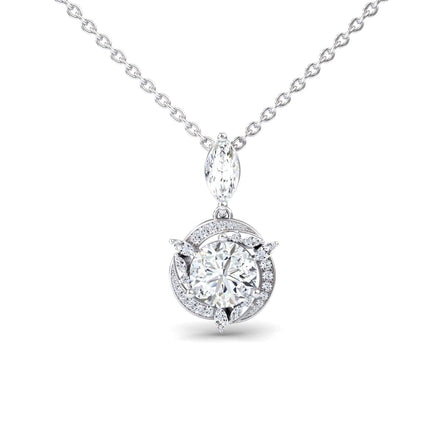 White Moissanite Halo Swirl Necklace - Basanti