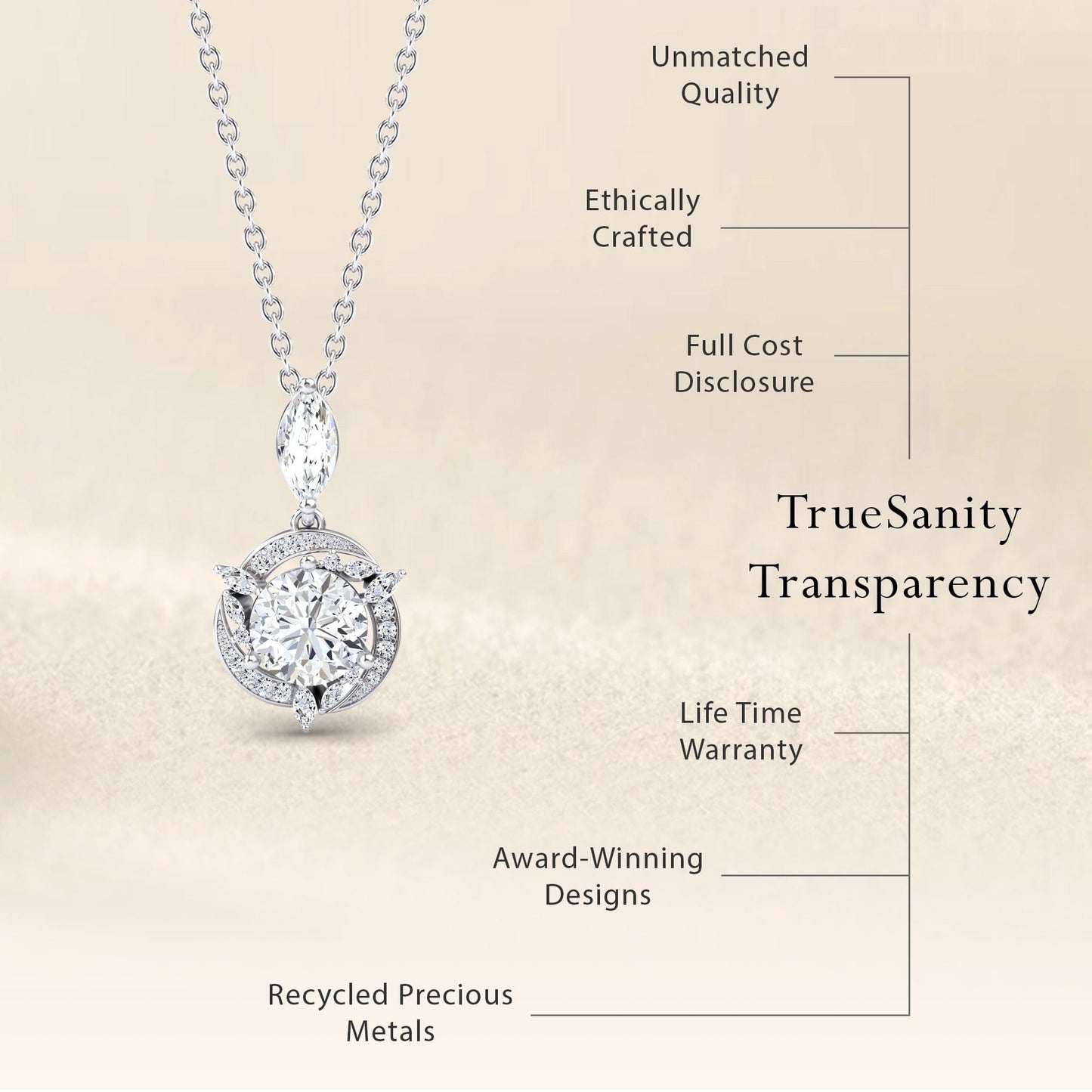 White Moissanite Halo Swirl Necklace - Basanti