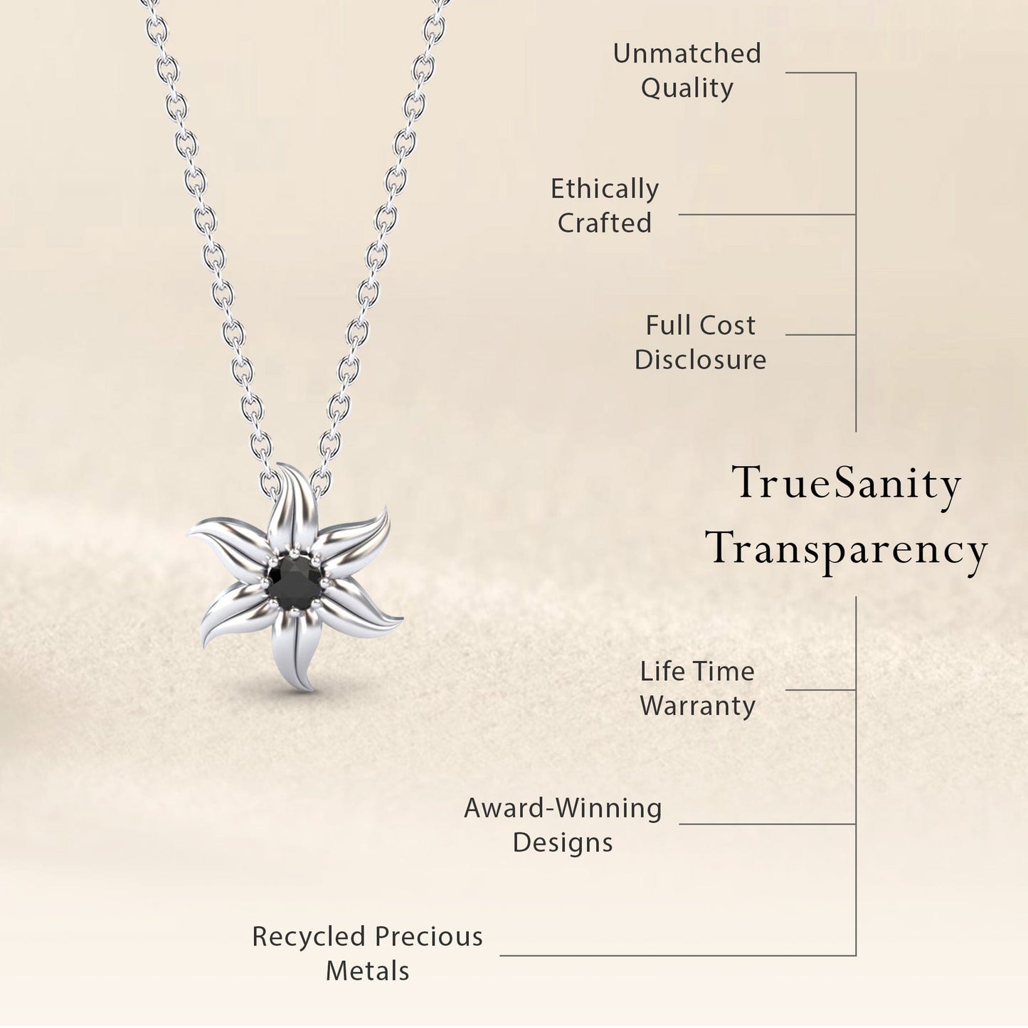 Black Diamond Floral Swirl Necklace - Dara