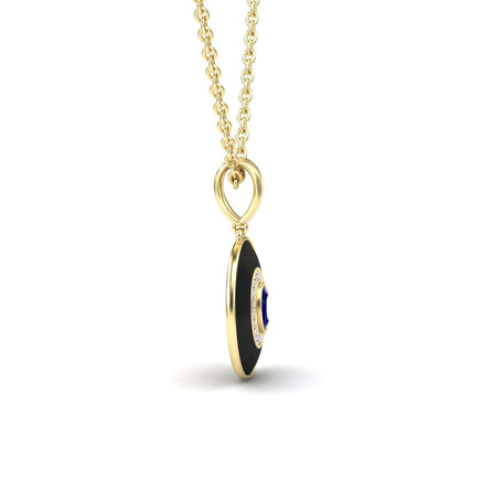 Blue Sapphire & Diamond Black Enamel Halo Necklace - Edith