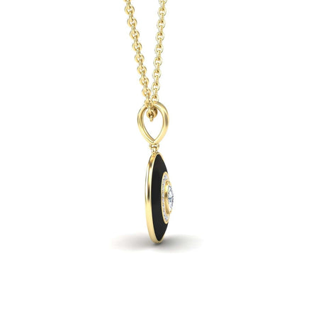 White Diamond Black Enamel Halo Necklace - Edith