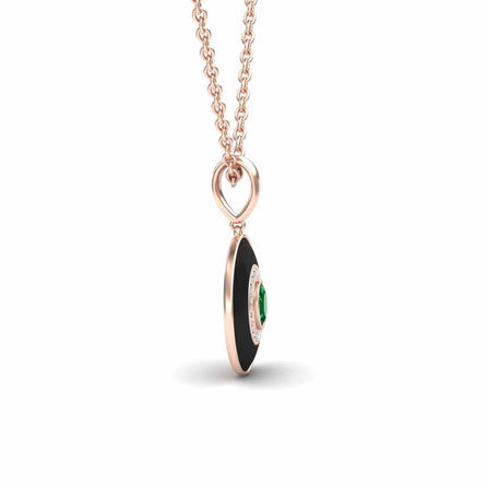 Emerald & Diamond Black Enamel Halo Necklace - Edith