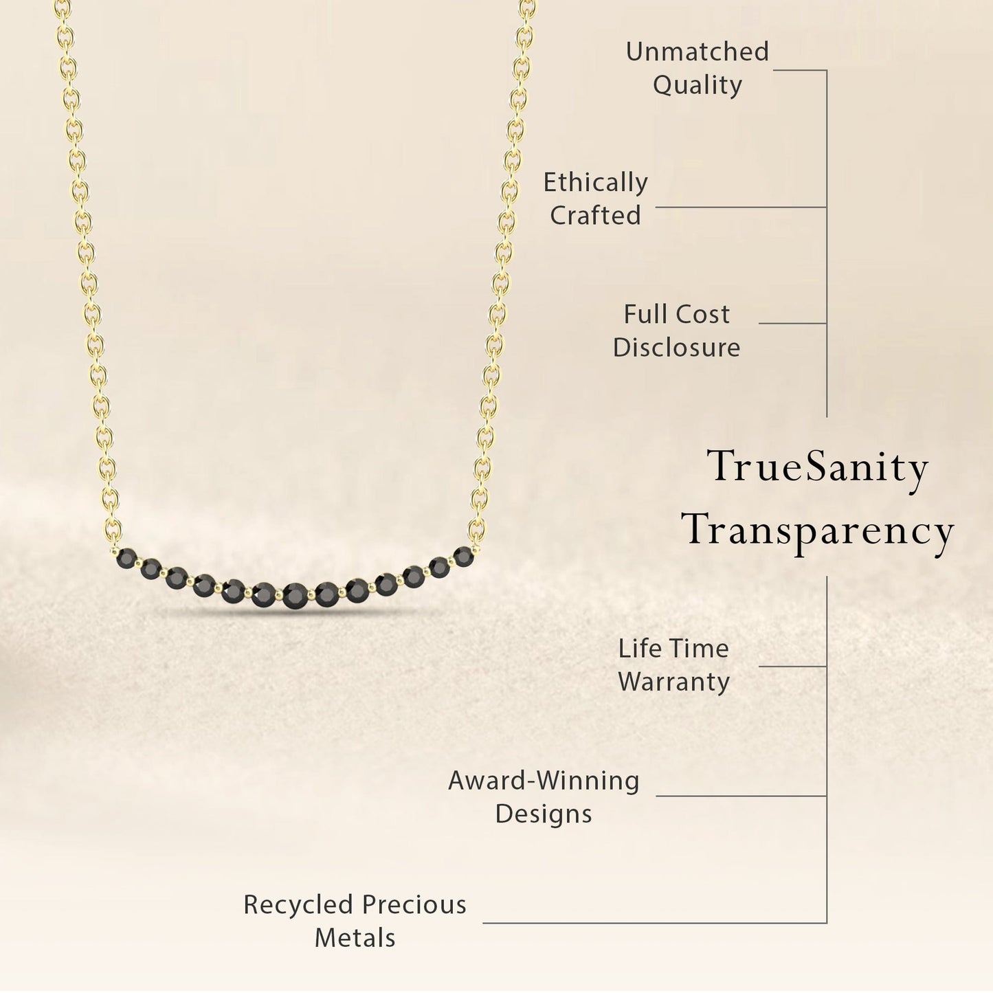 Black Diamond Curved Bar Necklace - Fatimah