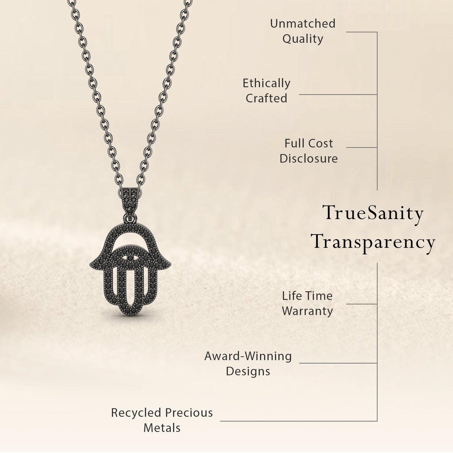 Black Diamond Hamsa Necklace - Irene