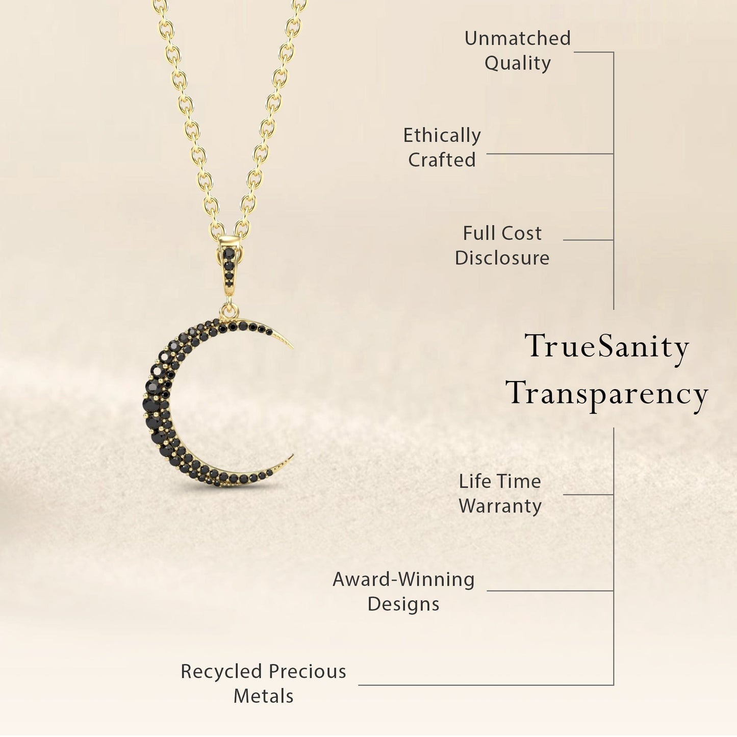 Black Diamond Crescent Moon Necklace - Karen