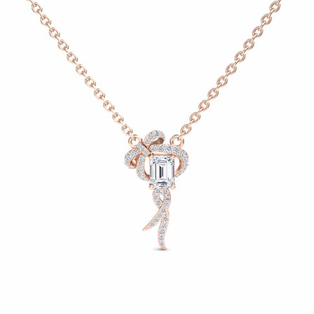 Lab Grown White Diamond Bow Ribbon Necklace - Meiling