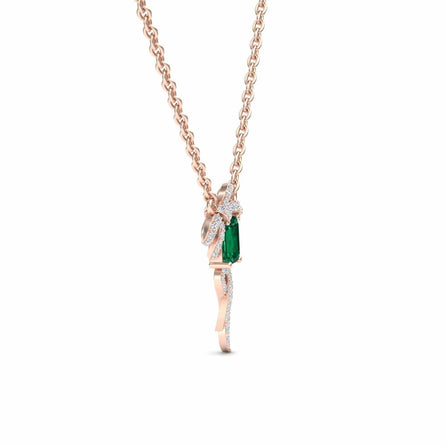 Lab Grown Emerald & Diamond Bow Ribbon Necklace - Meiling