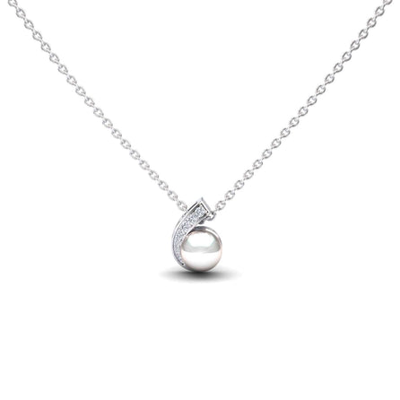 White Akoya Pearl & Diamond Swirl Necklace - Naomi