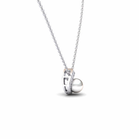 White Akoya Pearl & Diamond Swirl Necklace - Naomi