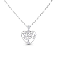 White Diamond Tree of Life Heart Necklace - Amara
