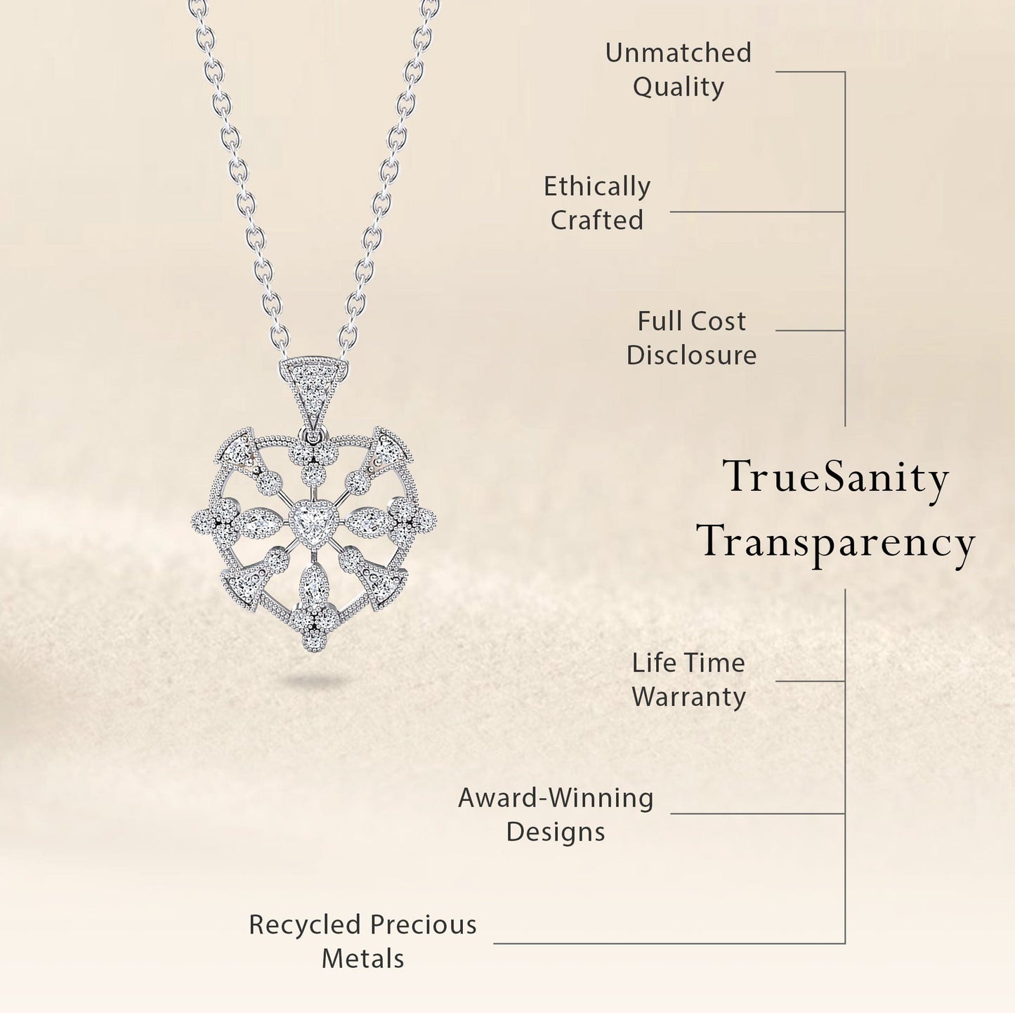 White Diamond Heart Filigree Necklace - Emilia