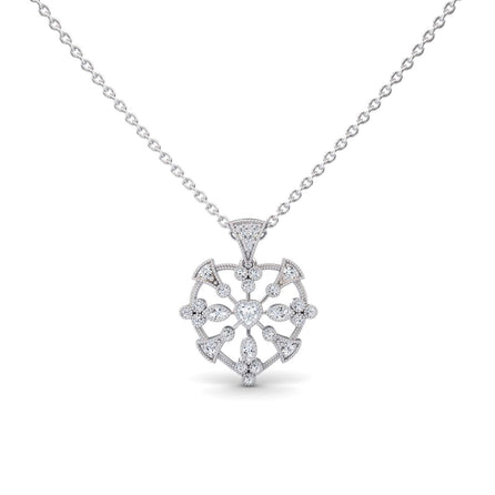 White Diamond Heart Filigree Necklace - Emilia