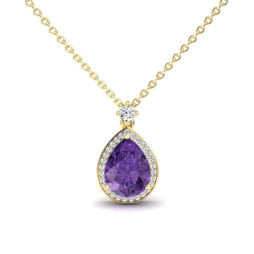 Amethyst & Diamond Halo Necklace - Hannah