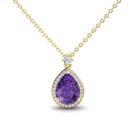 Amethyst & Diamond Halo Necklace - Hannah