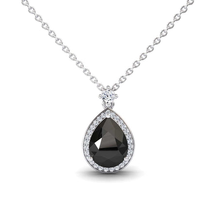 Black & White Diamond Halo Necklace - Hannah