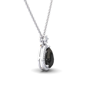 Black & White Diamond Halo Necklace - Hannah