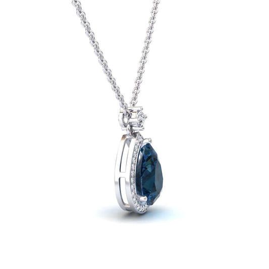 London Blue Topaz & Diamond Halo Necklace - Hannah