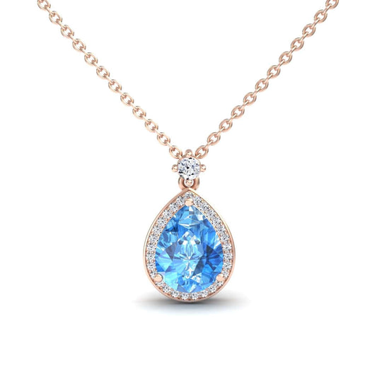 Swiss Blue Topaz & Diamond Halo Necklace - Hannah