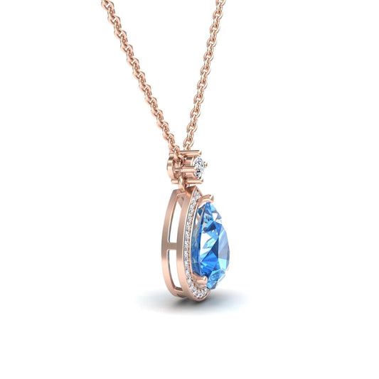 Swiss Blue Topaz & Diamond Halo Necklace - Hannah