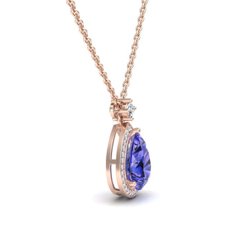 Tanzanite & Diamond Halo Necklace - Hannah