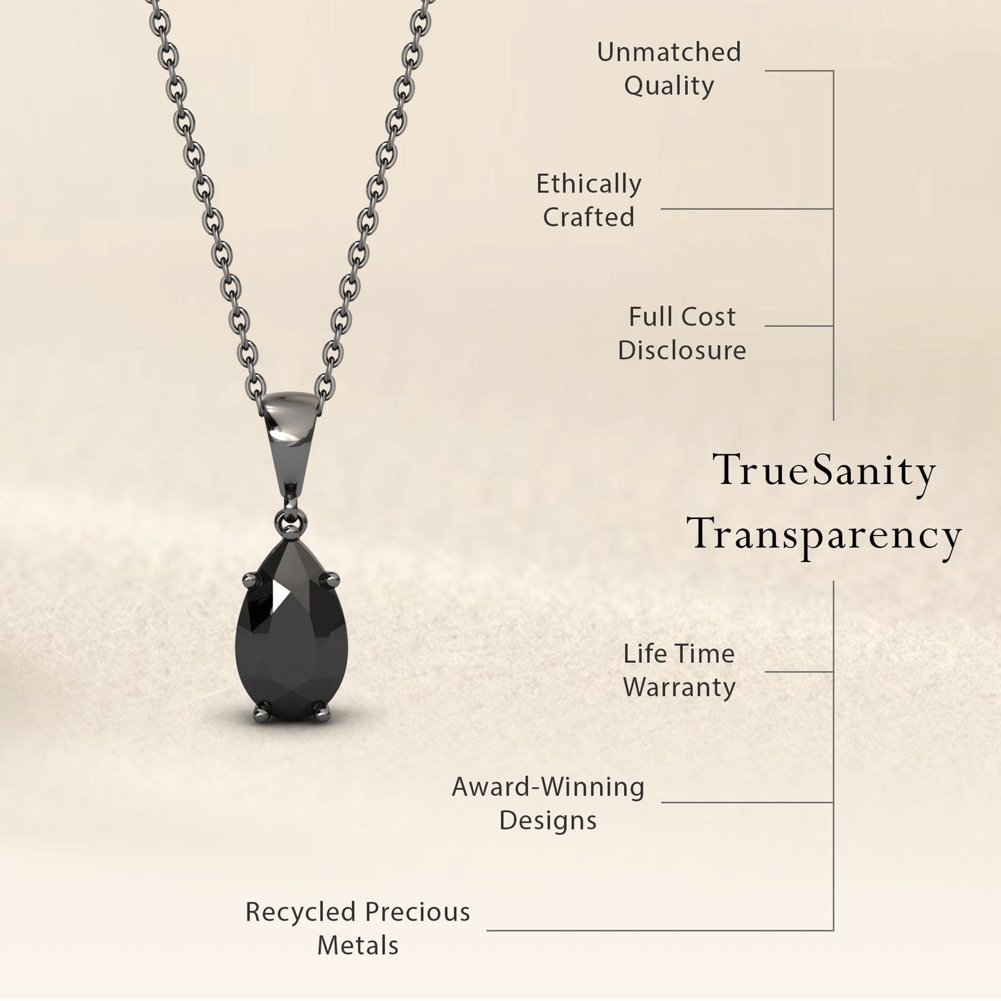 Black Diamond Four Prong Solitaire Necklace - Kirsten