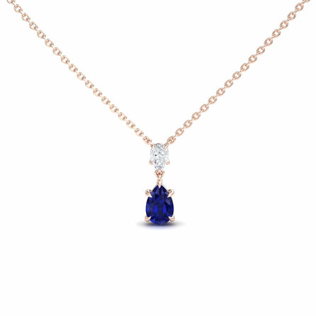 Lab Grown Blue Sapphire & Diamond Double Drop Necklace - Mary