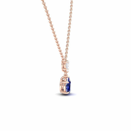 Lab Grown Blue Sapphire & Diamond Double Drop Necklace - Mary
