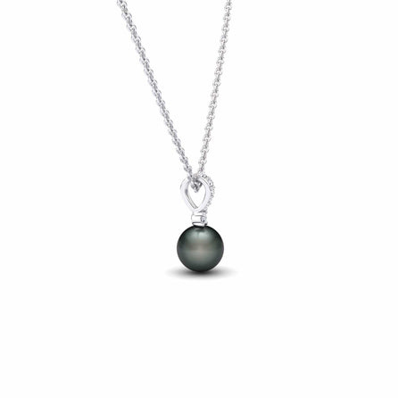 Black Akoya Pearl & Diamond Solitaire Drop Necklace - Lauren