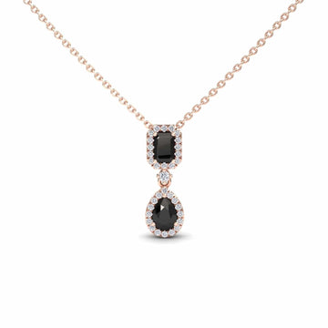 Black & White Diamond Double Halo Drop Necklace - Sarai
