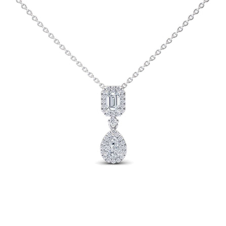 White Diamond Double Halo Drop Necklace - Sarai
