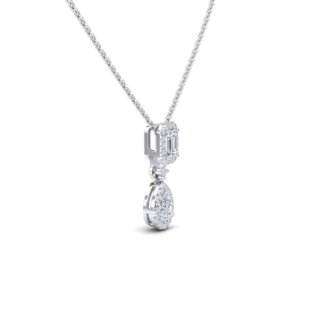 White Diamond Double Halo Drop Necklace - Sarai