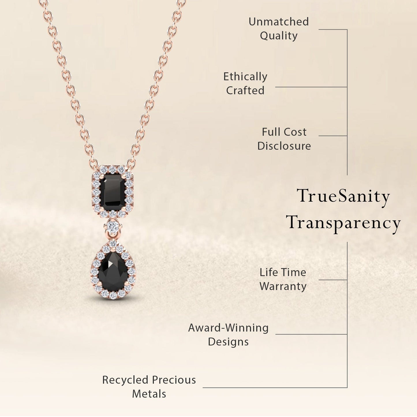 Black & White Diamond Double Halo Drop Necklace - Sarai