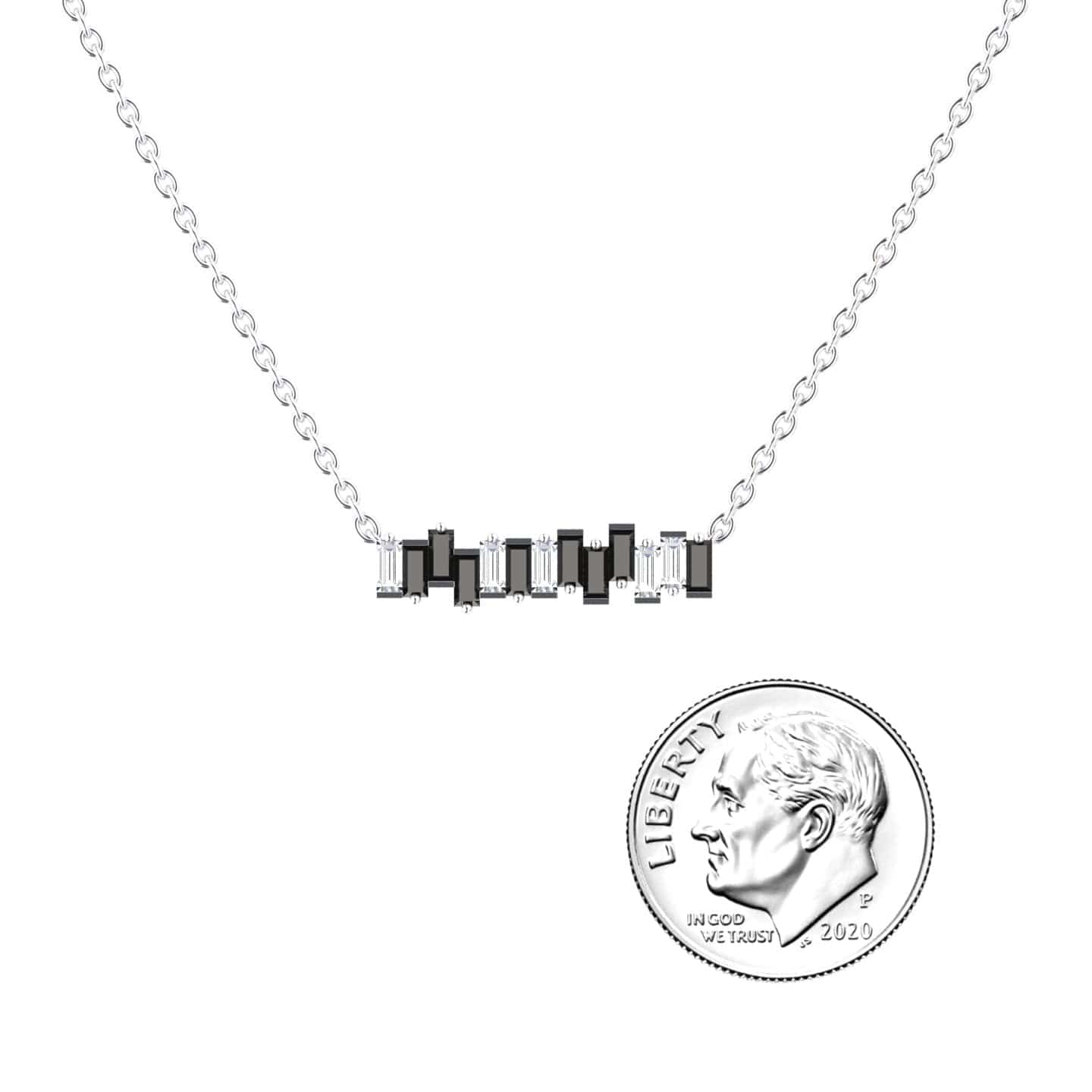 Black & White Diamond Geometric Bar Necklace - Fernanda