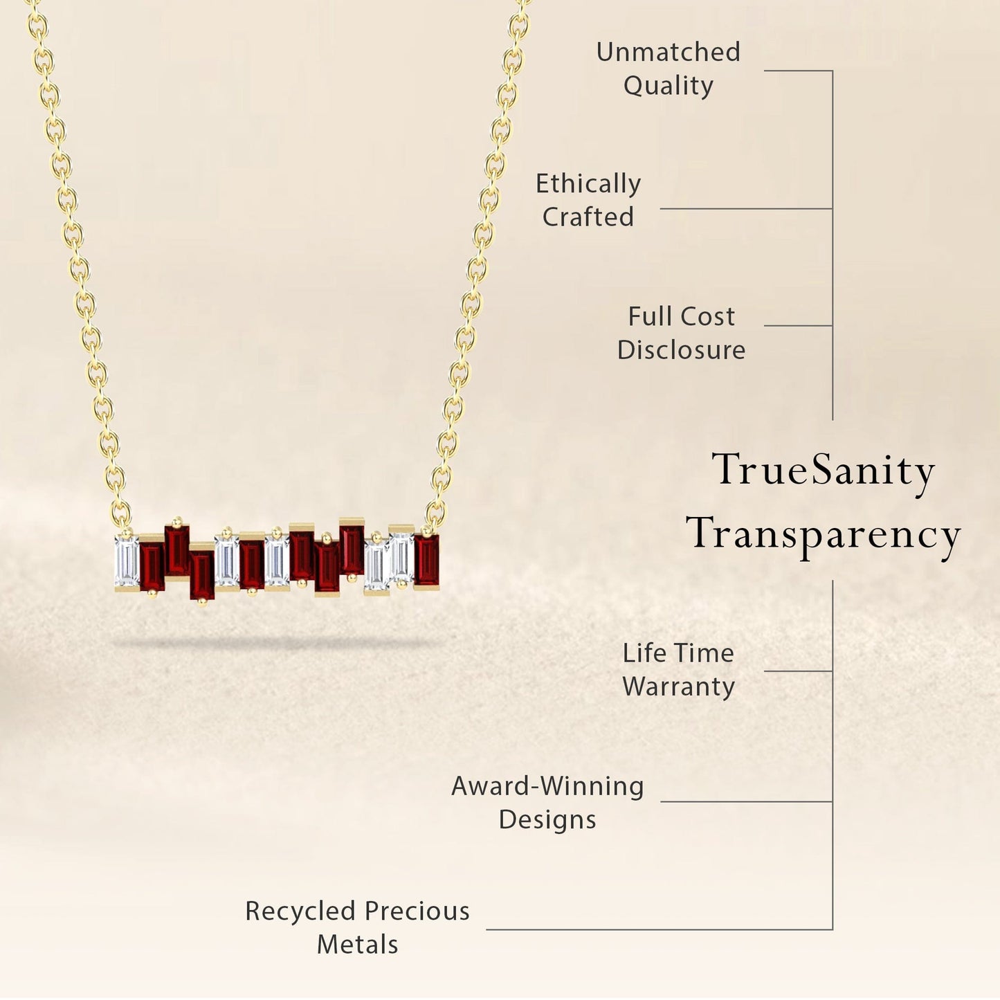 Lab Grown Ruby & Diamond Geometric Bar Necklace - Fernanda