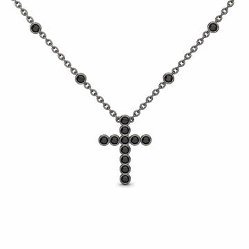 Black Diamond Bezel-Set Cross Necklace - Aleena