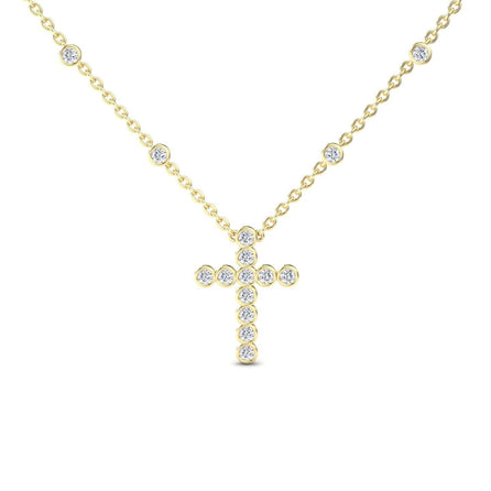 White Diamond Bezel-Set Cross Necklace - Aleena