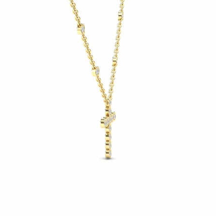 White Diamond Bezel-Set Cross Necklace - Aleena