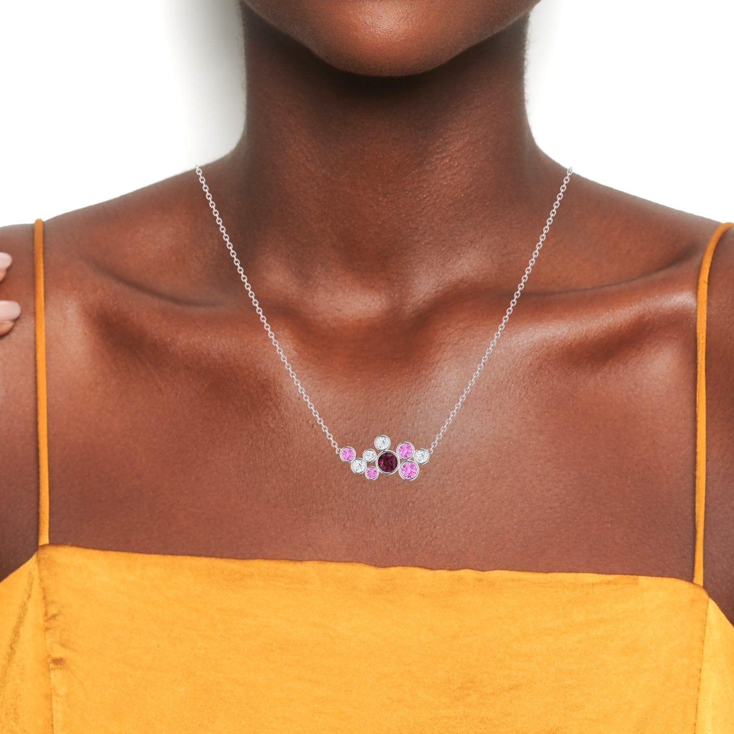 Rhodolite Garnet & Pink Sapphire Bubble Necklace - Harini