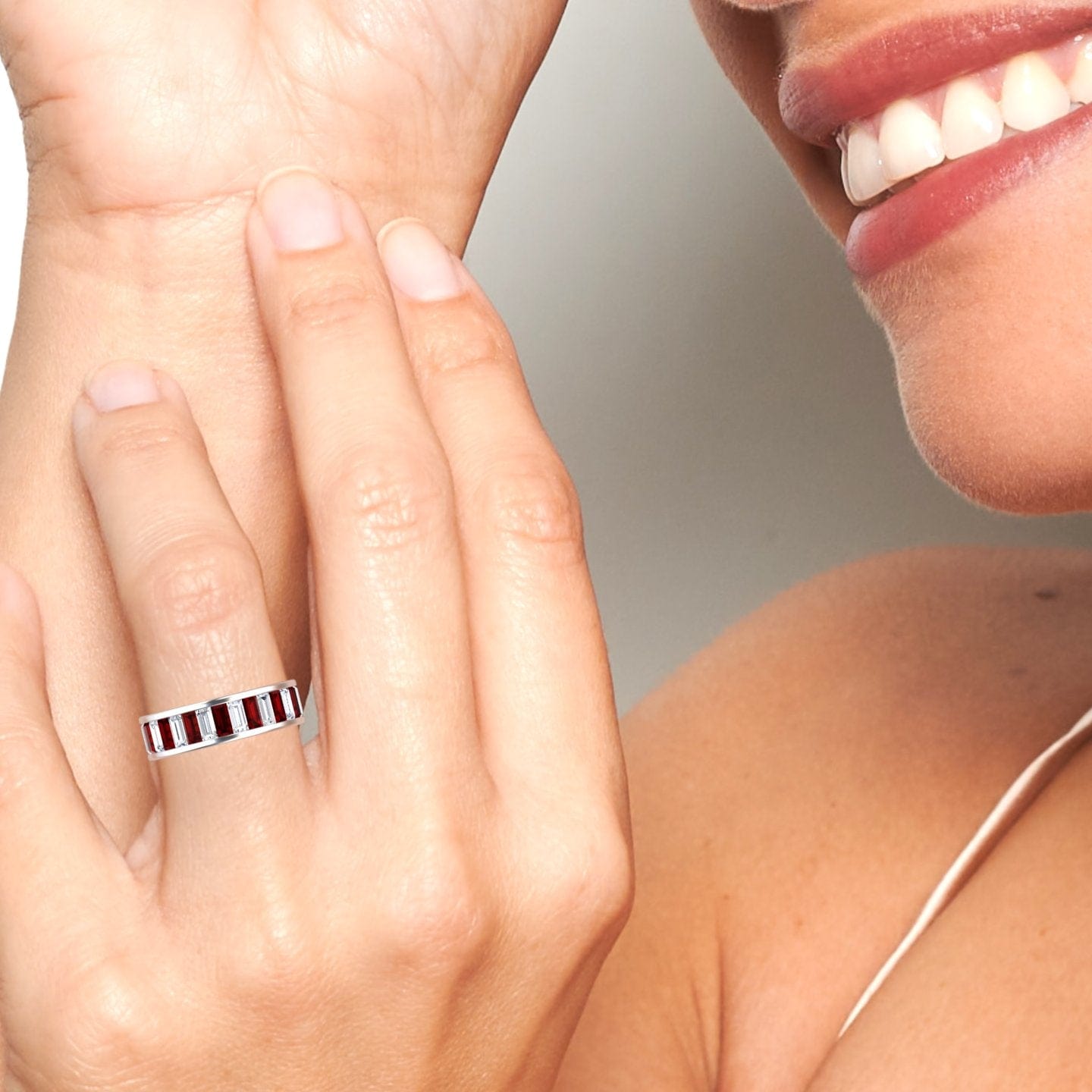 Garnet & Diamond Channel-Set Eternity Band - Kyra
