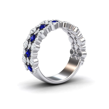 Blue Sapphire & Diamond Lace Band Ring - Victoria