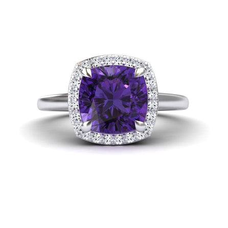 Amethyst & Diamond Halo Ring - Ziva