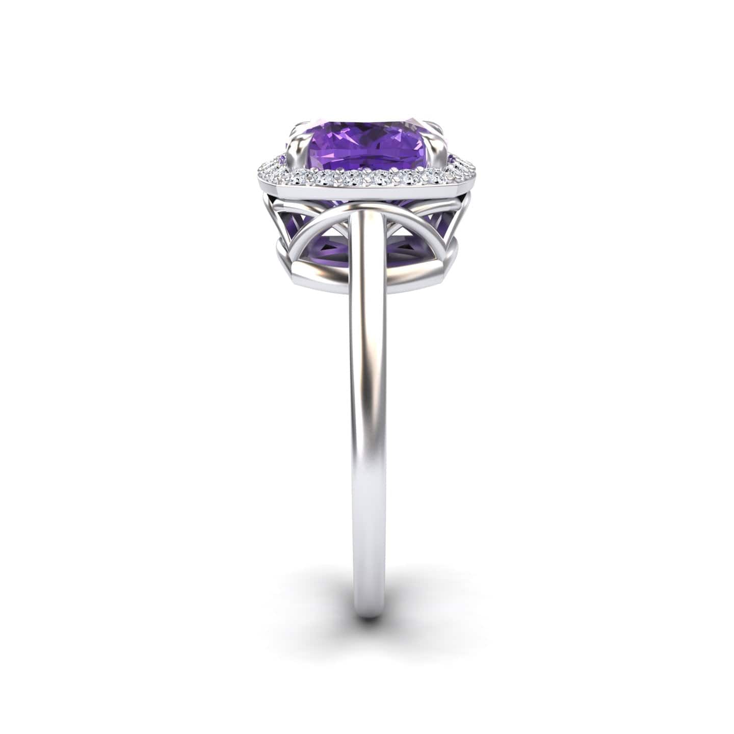 Amethyst & Diamond Halo Ring - Ziva
