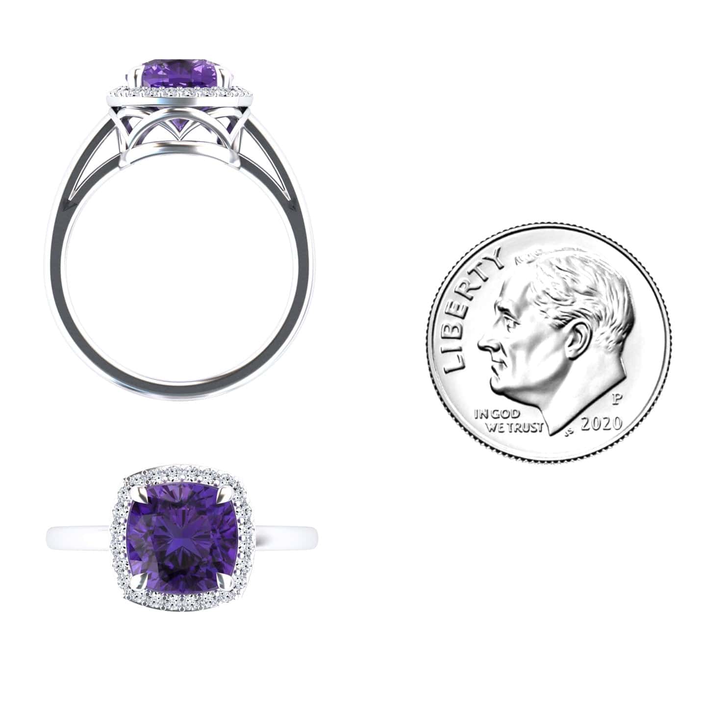 Amethyst & Diamond Halo Ring - Ziva