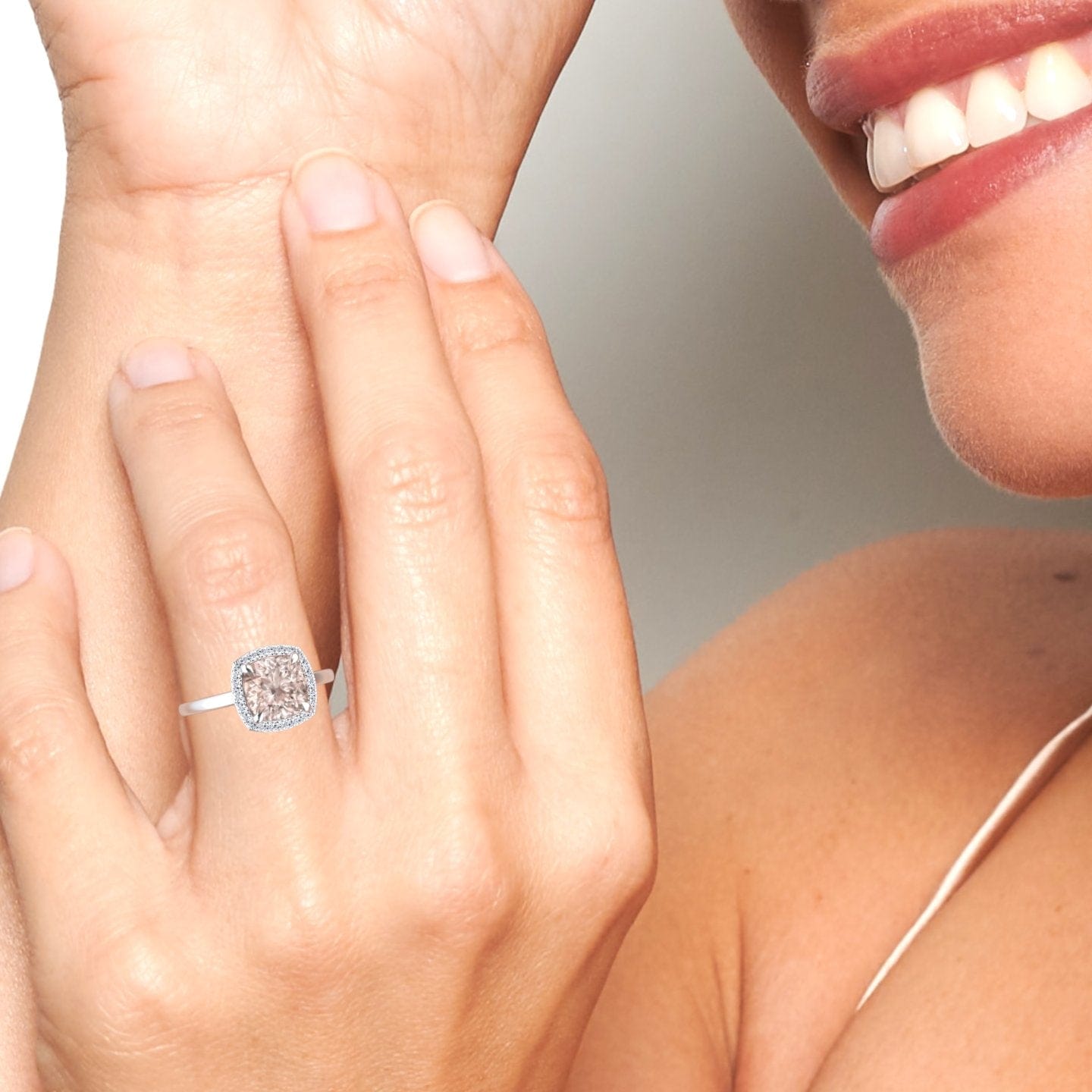 Morganite & Diamond Halo Ring - Ziva