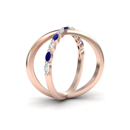 Blue Sapphire & Diamond Crossover Ring - Gracie