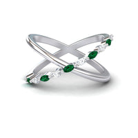 Emerald & Diamond Crossover Ring - Gracie