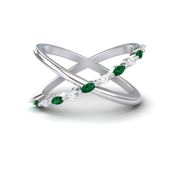 Emerald & Diamond Crossover Ring - Gracie